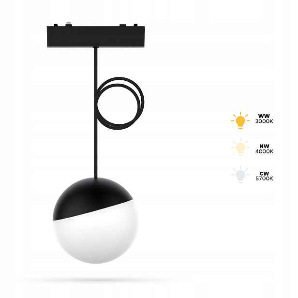 Závěsná lampa Kula 6W Dy pro Slim Track 48VDC 3CCT 3000K, 4000K, 5700K