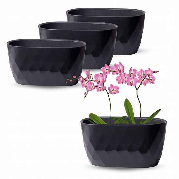 3 x Květináč Plastový Oválný Obal Na Květináč 2 9 Cm Antracit