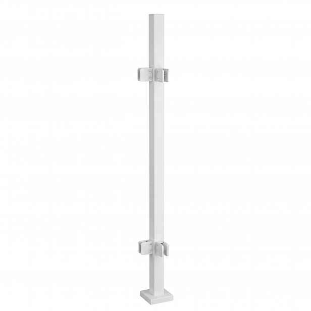 Rohový sloupek 100 cm pro skleněné zábradlí 40x40 Bílý 4 držáky Loft