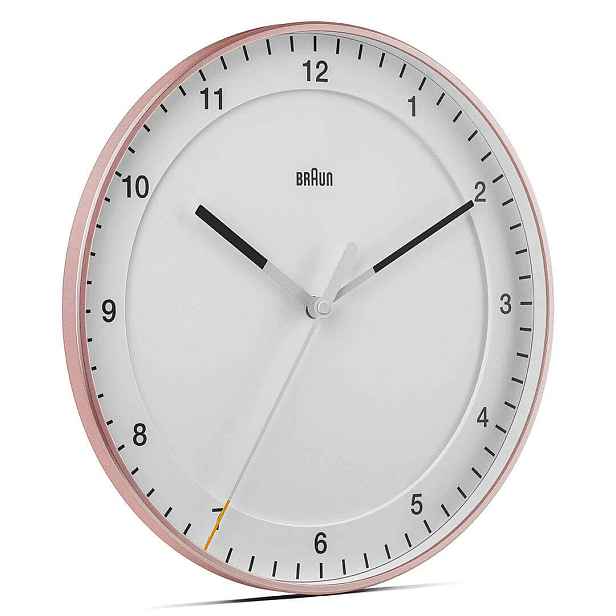 Klasický Kulatý Nástěnný Hodinový Stroj Braun BC17PW 30 cm Růžový Rámeček