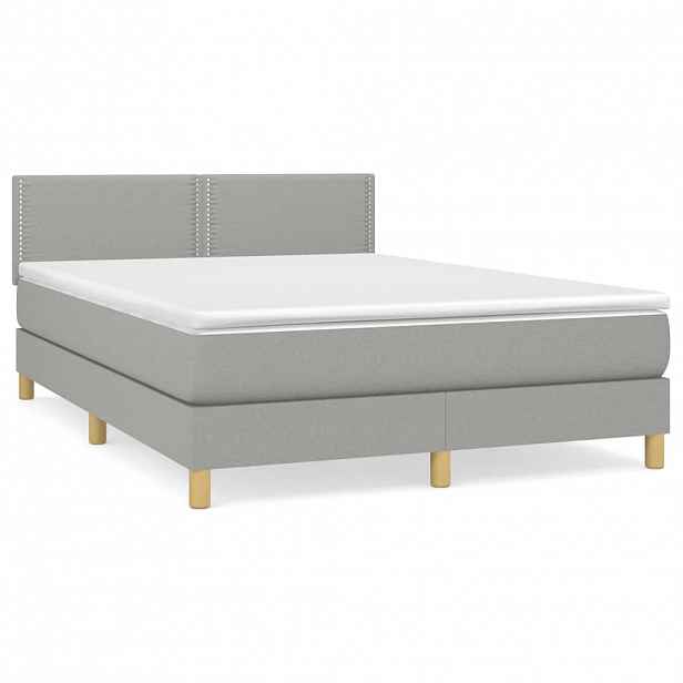vidaXL Box spring postel s matrací světle šedá 140 x 190 cm textil