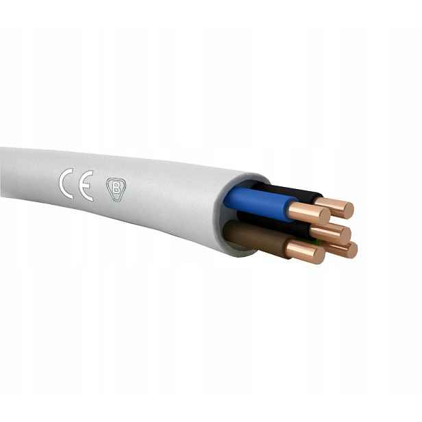 Kabel Kulatý Ydy 5x2.5mm 750V Bílý 100 m Instalační měděný 5-žilový