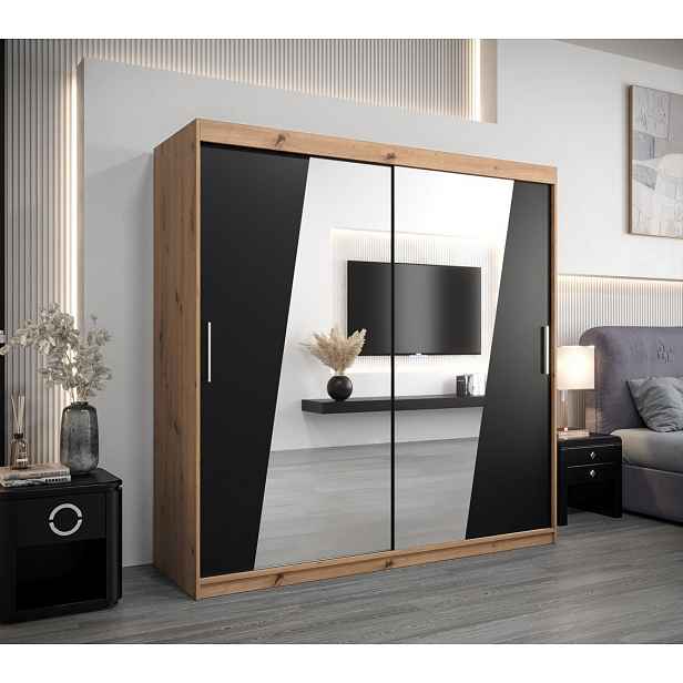 Šatní skříň ESTER - šířka 200 cm, dub artisan / černá