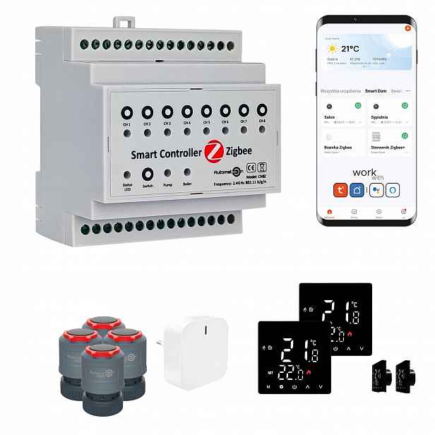 Sada pro podlahové vytápění Zigbee Tuya CH8Z, 4 pokoje s termostatem Std, černá