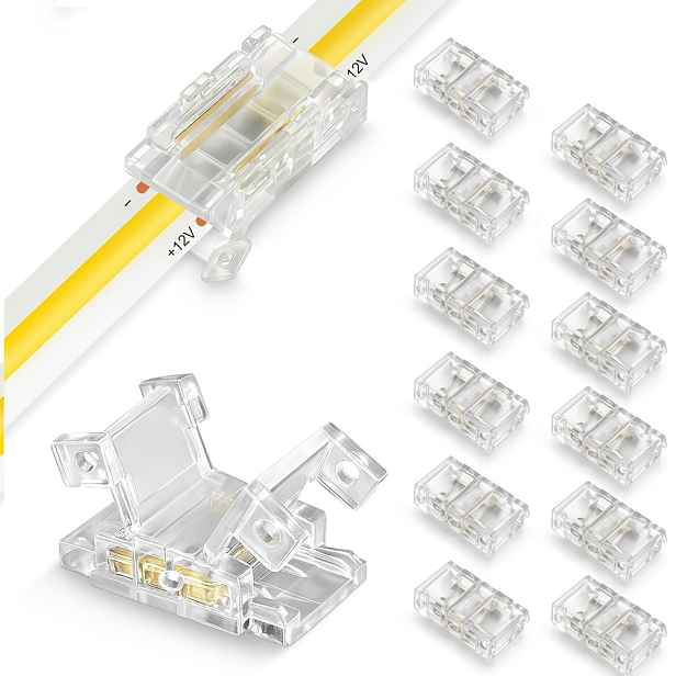 TEMU 13 balení 2pinových 8mm LED konektorů pro pásky, bezpepníkové LED páskové světelné konektory, transparentní konektor pro pásky bez kabelů a bez