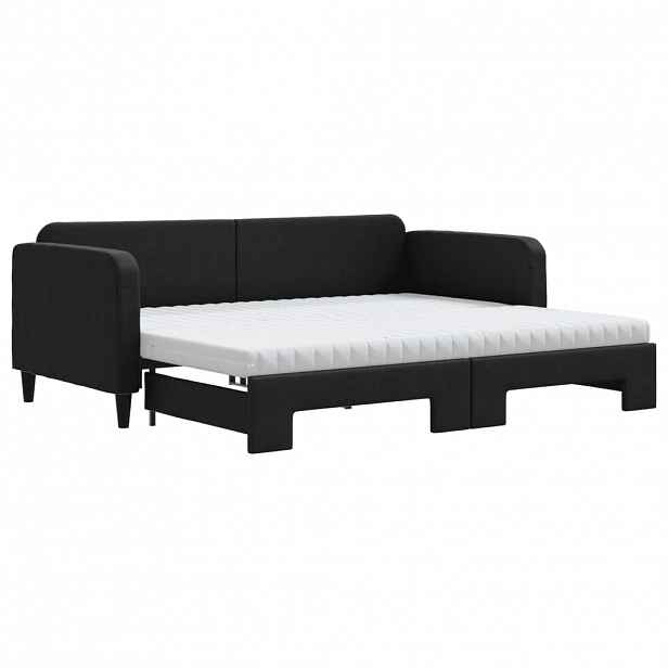 vidaXL Válenda s přistýlkou a matracemi černá 90 x 190 cm textil