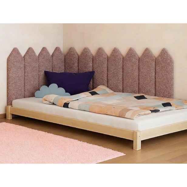 Čalouněný panel na zeď BOUCLÉ ve tvaru plotku Zvolte barvu: Světle modrá, Zvolte rozměr: 20x60 cm, Uchycení na zeď: Se samolepícím suchým zipem