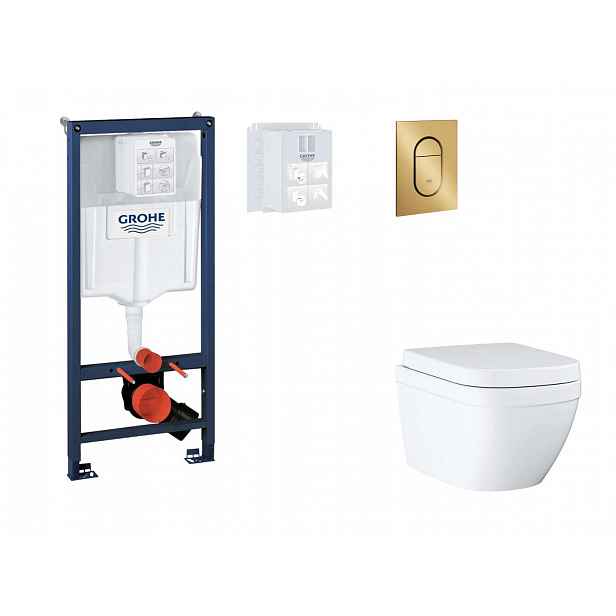 Grohe Rapid SL - Set předstěnové instalace, klozetu, sedátka SoftClose a tlačítka Arena Cosmopolitan S, Triple Vortex, kartáčovaný Cool Sunrise SANI11