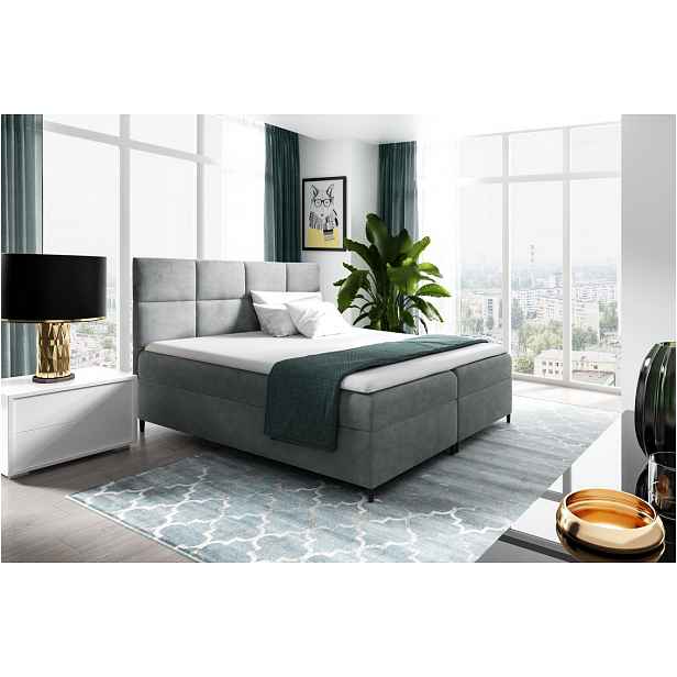 Postel boxspring s úložným prostorem BRIGITA - 140x220, šedá + topper ZDARMA