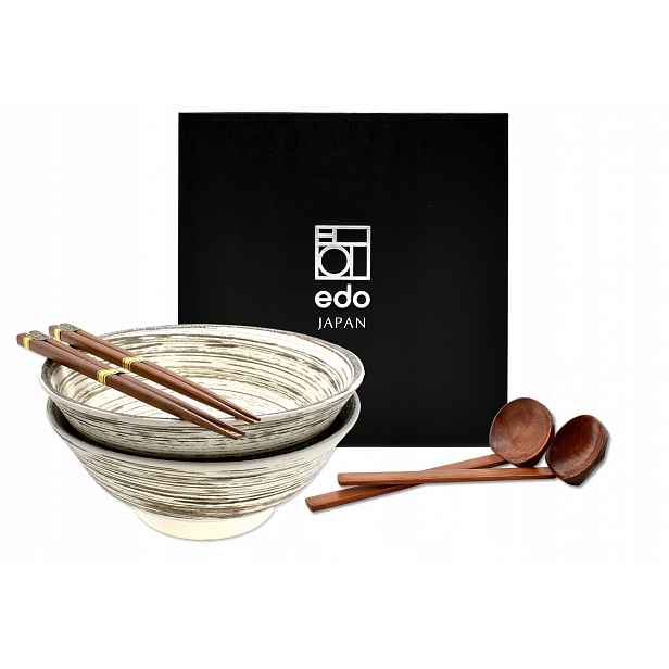 Sada 2 misek s lžícemi a paličkami – Ramen Uzu White 22 cm dárková krabička