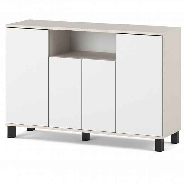 Komoda Kašmír Bílá 120 CM 4 Dvířka Moderní Skříňka Do Obývacího Pokoje Ložnice