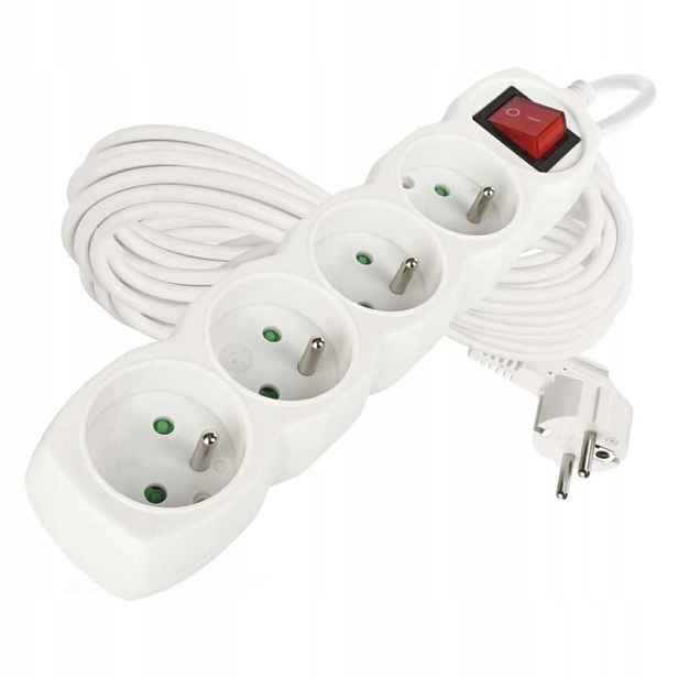 Prodlužovací kabel 10 m 4 zásuvky s vypínačem bílý Pvc 1,5 mm2