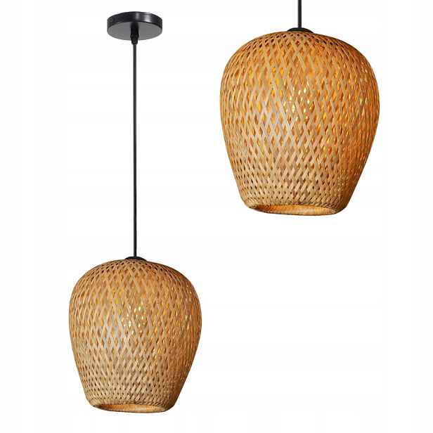 Stropní závěsné svítidlo, béžové stínidlo, pletené, boho, bambusové, APP885