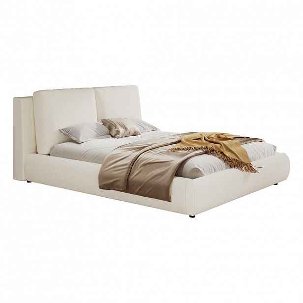 CHICFURN ČALOUNĚNÁ POSTEL 180/200 cm v béžové barvě z buklé látky s lamelovým roštem a čalouněným čelem postele