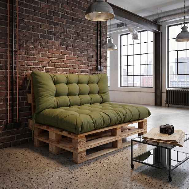 Interiérový polstr na palety LOFT 19 – olivová pro paletové sezení do obývacího pokoje Mybesthome