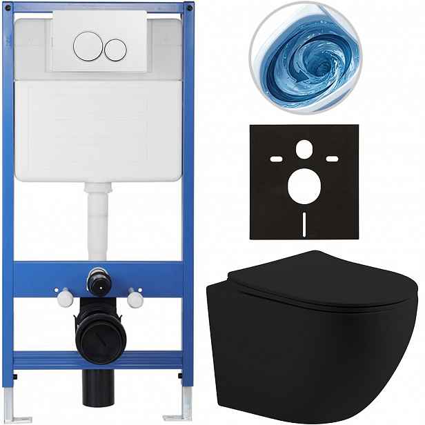 Kompletní WC set Profi/Cesso - černá matná - WC tlačítko Duo/Bílá - předstěnová instalace - 49x36 cm - 8050BD84349