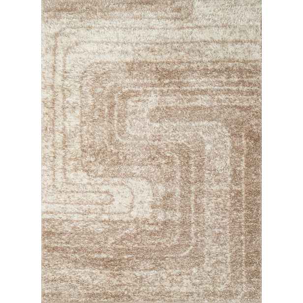 Krémově béžový tlustý koberec typu shaggy do obývacího pokoje nebo ložnice, 200 x 300 cm