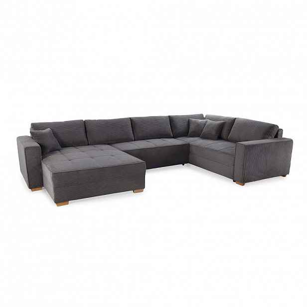 luma-home SEDACÍ SOUPRAVA, spací funkce, úložný prostor pod postelí, pružinová matrace, tvar písmene U, 379 × 227 × 86 cm (Š×H×V), manšestr tmavě šedý