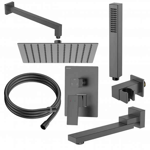 Sprchový set pod omítku, třífunkční kovová gun baterie, sprchová hlavice, hadice