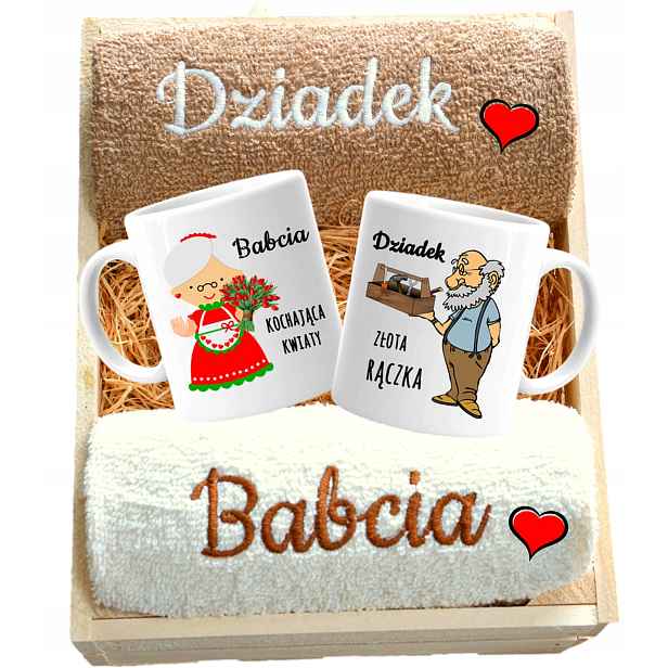 dárek pro Babičku A Dědečka, ručníky, výšivka a hrnky, Dědečkům Na Den