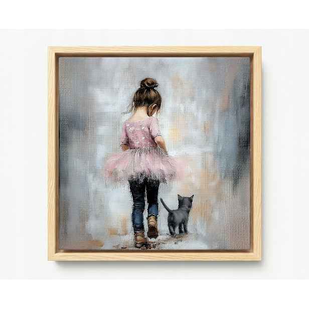 Obraz Rám Americký Box Dívka Růžová Princezna Kočka Procházka 60x60