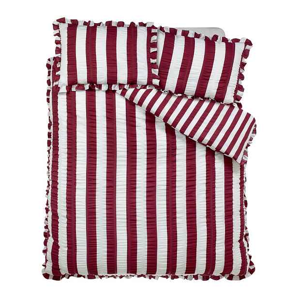 Tmavě fialové povlečení na dvoulůžko 220x230 cm Seersucker Frill Stripe – Catherine Lansfield