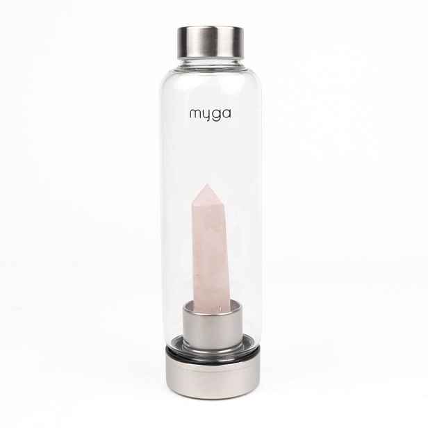 Láhev na vodu Myga, Skleněná, Růžový Křemen, Pouzdro, 500 ml