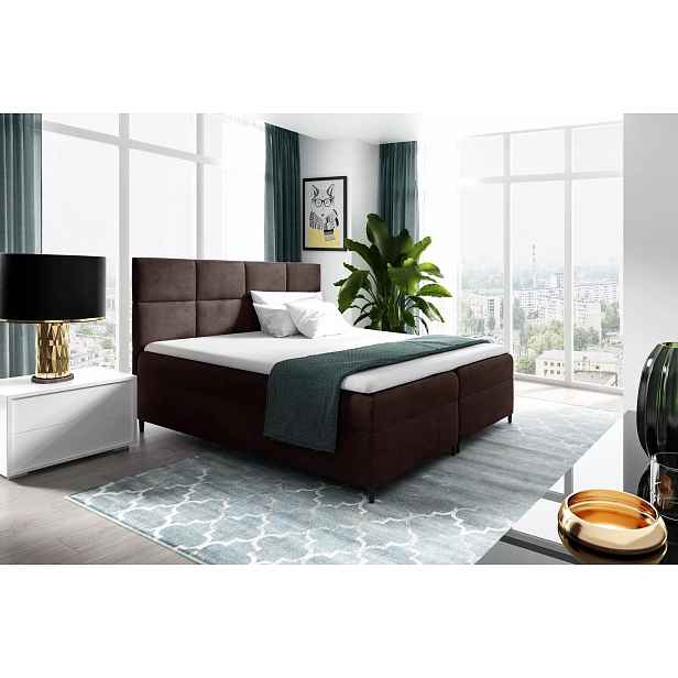 Postel boxspring s úložným prostorem BRIGITA - 160x220, hnědá 1 + topper ZDARMA