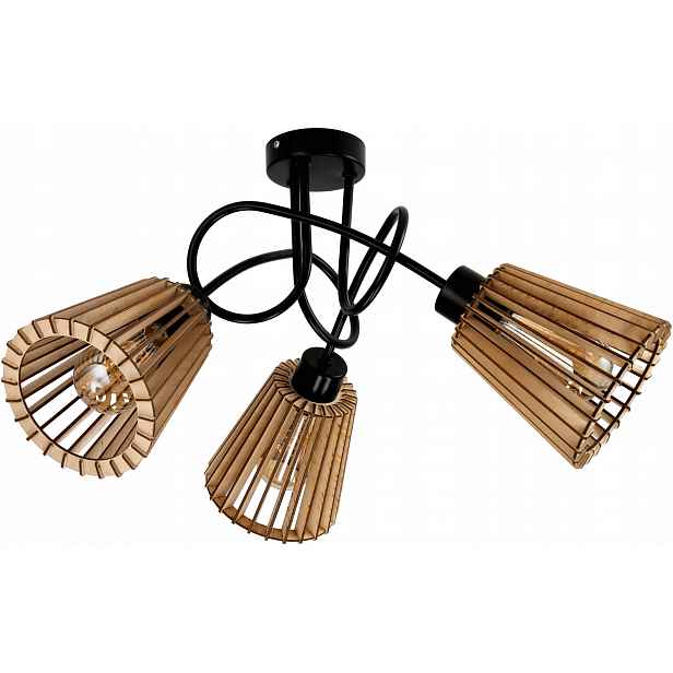 Závěsná stropní lampa Loft 3xE27 Dřevěný kužel do obývacího pokoje