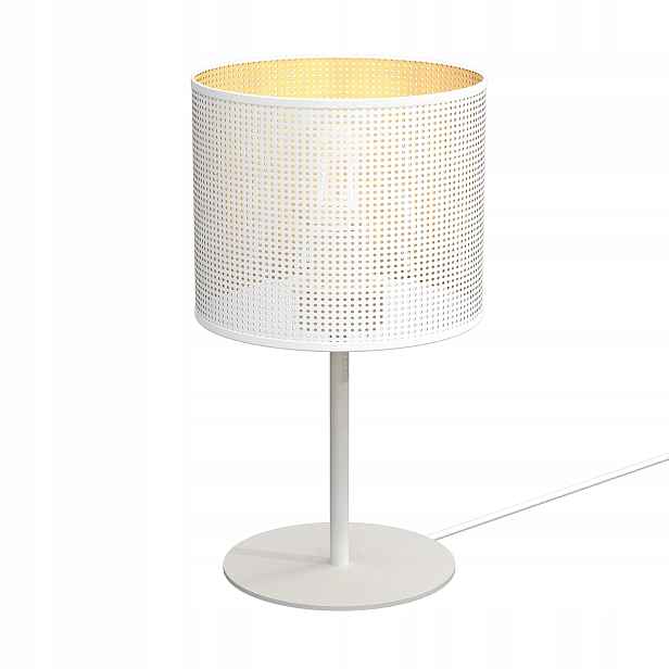Loftová stolní lampa bílá zlatá, síťované stínítko do ložnice 34 Luminex