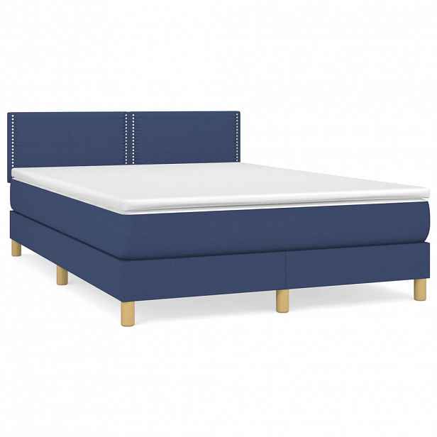 vidaXL Box spring postel s matrací modrá 140x190 cm textil