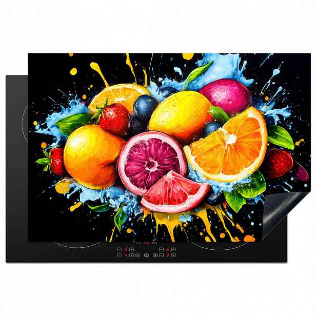 MuchoWow KRYT NA INDUKČNÍ DESKU Ovoce - graffiti - barevné - pomeranč - jahoda - abstraktní 76x51.5 cm