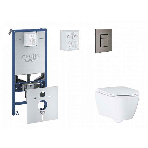 Grohe Rapid SLX - Set předstěnové instalace, klozetu, sedátka SoftClose a tlačítka Skate Cosmopolitan, kartáčovaný Hard Graphite SANI11BB5111