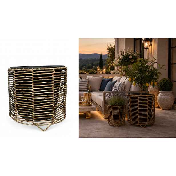 Květináč Rattan Stripi 37x36 cm s vložkou Ratanová krytka
