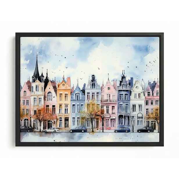 Obraz Rám American Box Barevné Kamínky Belgické Domky Ulice 80x60