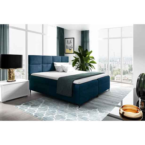 Postel boxspring s úložným prostorem BRIGITA - 160x220, modrá + topper ZDARMA