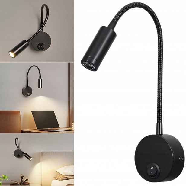 Noční Lampa Led Nástěnná Lampa Nastavitelná Nad Postel Pro Čtení Černá 3W