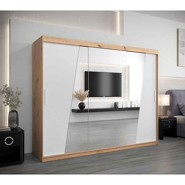 Skříň s posuvnými dveřmi GABRIELA - šířka 250 cm, dub artisan / bílá