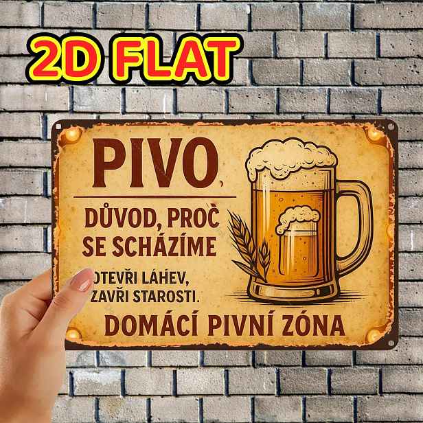 TEMU 2D plochá, 1 ks, vintage cedule s pivem a designem pěnového hrnku, dřevěná plaketa, předvrtané otvory, vhodná pro vnitřní, zahradní, venkovní,