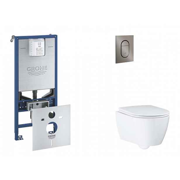 Grohe Rapid SLX - Set předstěnové instalace, klozetu, sedátka SoftClose a tlačítka Arena Cosmopolitan S, kartáčovaný Hard Graphite SANI11BB5112