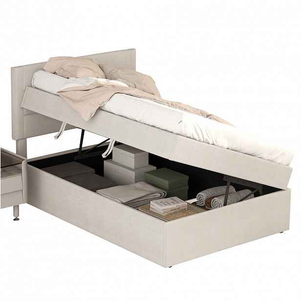 OKWISH ČALOUNĚNÁ postel 90/200 cm béžová z masivu a MDF s úložným prostorem