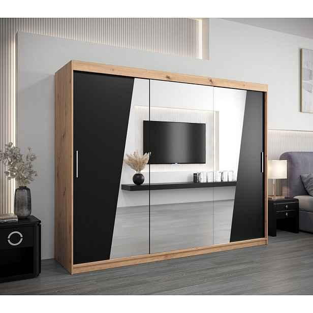 Skříň s posuvnými dveřmi GABRIELA - šířka 250 cm, dub artisan / černá