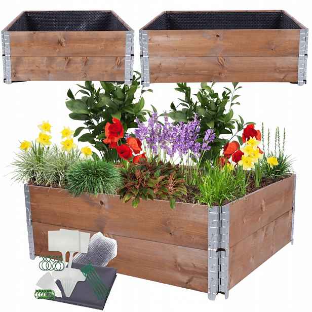 Zeleninový Záhon kaskádový nastavitelný ze dřeva 40x120x100 impregnace Fólie Kelímky