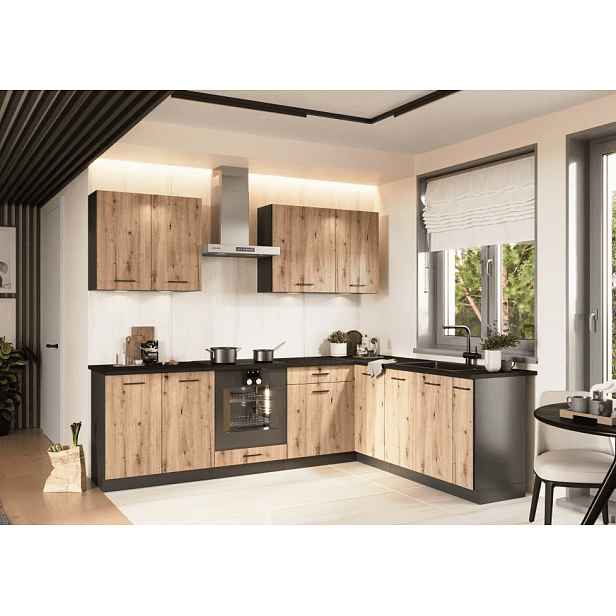 Artstolk Rohová kuchyňská linka ANIKA C | 200-260 cm dub artisan/grafit Provedení: s pracovní deskou