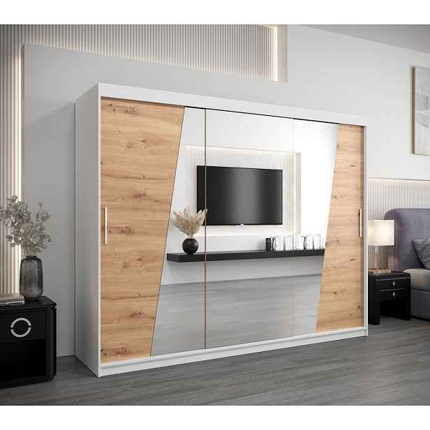 Skříň s posuvnými dveřmi GABRIELA - šířka 250 cm, bílá / dub artisan