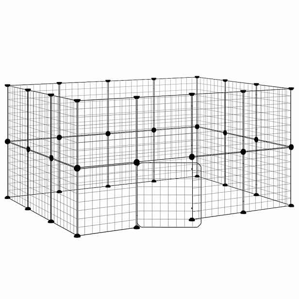 vidaXL 28panelová ohrádka pro zvířata s dvířky černá 140 x 105 x 70 cm ocel