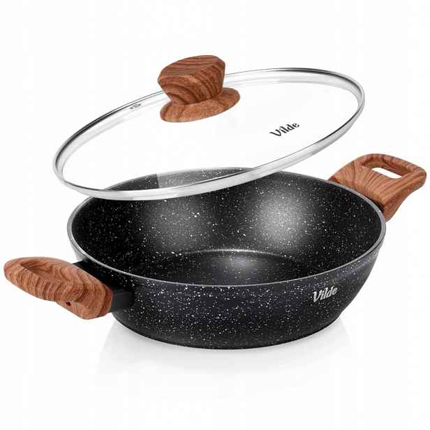 Hluboká granitová pánev se skleněnou poklicí Granitica Wood 24 cm, 2,2 l