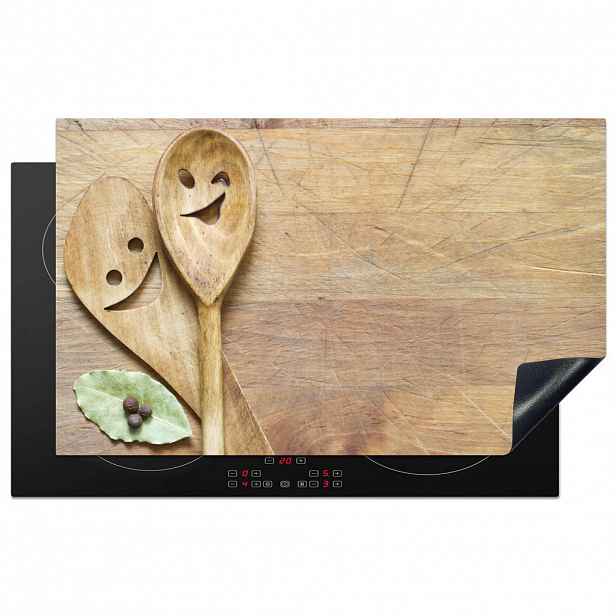 MuchoWow KRYT NA INDUKČNÍ DESKU Dřevo - Lžíce - Hnědá - Smiley 83x51 cm