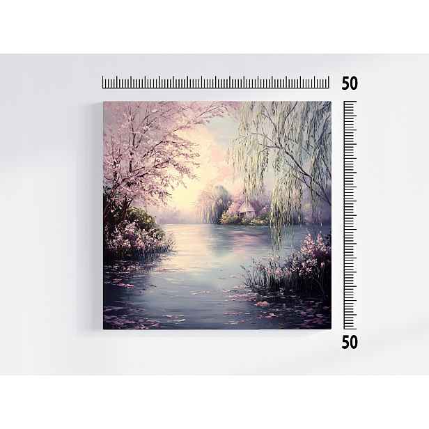Obraz Na Plátně Canvas Krajina Jaro Voda Jezero Vrba Višeň 50x50
