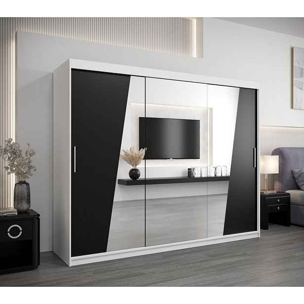 Skříň s posuvnými dveřmi GABRIELA - šířka 250 cm, bílá / černá